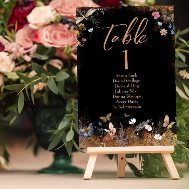Tarjeta De Mesa Boho Floral Black Butterfly Garden Wedding (Subido por el creador)