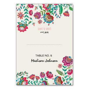 Tarjeta De Mesa Boho Floral Configuración del nombre de invitado