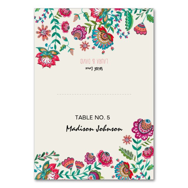 Tarjeta De Mesa Boho Floral | Configuración del nombre de invitado (Anverso)
