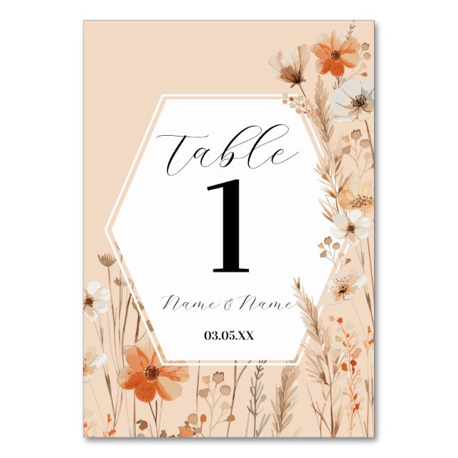 Tarjeta De Mesa Boho Floral Peach Bohemia Menús (Anverso)