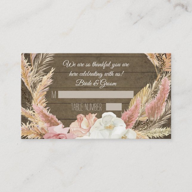 Tarjeta De Mesa Boho Floral Rusood Pampas Grass Place Cards (Anverso)
