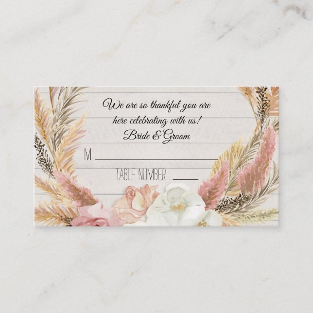 Tarjeta De Mesa Boho Floral Rusood Pampas Grass Place Cards (Anverso)