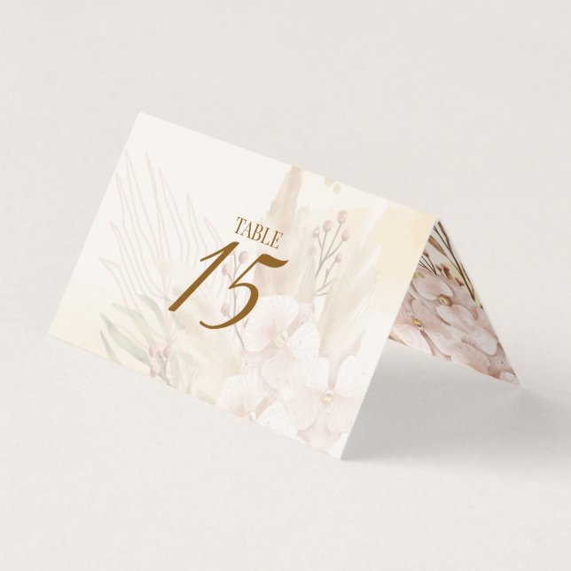 Tarjeta de mesa boho floral rústica con toque rosa (Anverso)