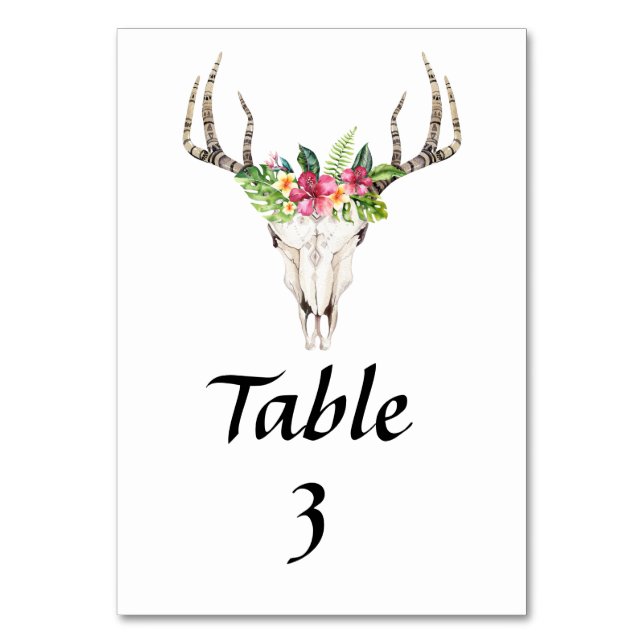 Tarjeta De Mesa Boho Floral Tropical Cráneo (Anverso)