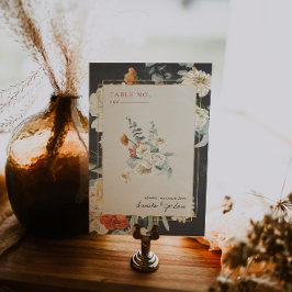 Tarjeta De Mesa Boho Floral Verde Botánico Oscuro | Boda