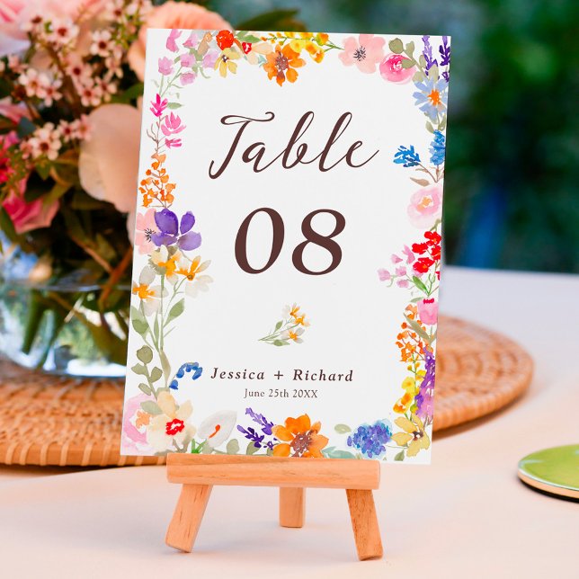 Tarjeta De Mesa Boho garden verano floridas flores silvestres boda (Boho garden summer floral wildflowers wedding table number)