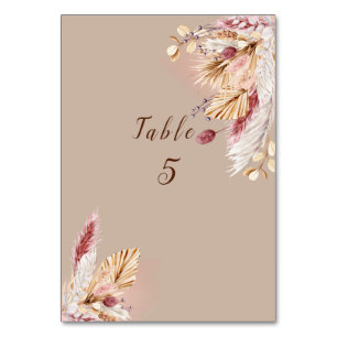 Tarjeta De Mesa Boho hierba de Pampas hojas palma fronda