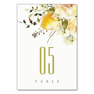 Tarjeta De Mesa Boho Lemon Yellow Watercolor Floral Boda