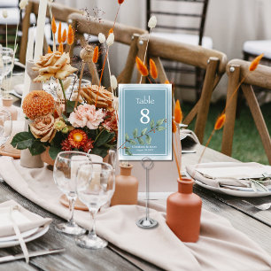Tarjeta De Mesa Boho Moda Botánicos verdes Smokey Blue Wash