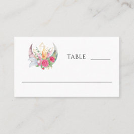 Tarjeta De Mesa Boho Moon Crystals Feathers Pink Flowers Boda