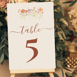 Tarjeta De Mesa Boho Otoño Flor Silvestre Terracota Beige Bodas