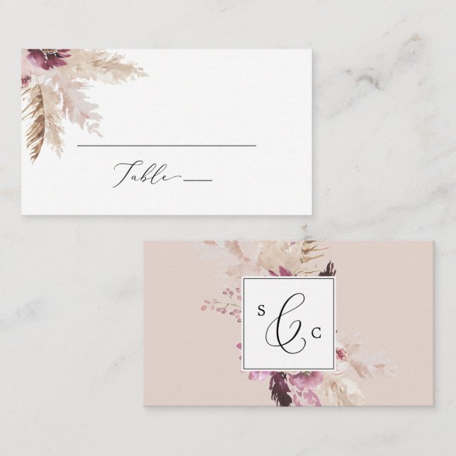 Tarjeta De Mesa Boho Pampas Grass Flat Boda (Anverso / Reverso)