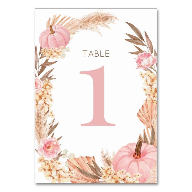 Tarjeta De Mesa Boho Pampas pink  Pumpkin Table nu (Anverso)