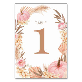 Tarjeta De Mesa Boho Pampas pink Pumpkin Table number