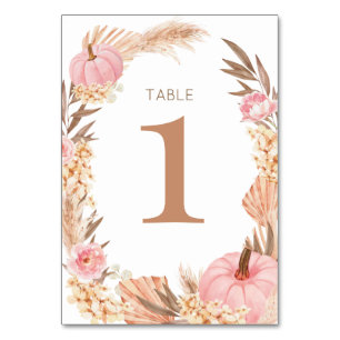 Tarjeta De Mesa Boho Pampas pink  Pumpkin Table number