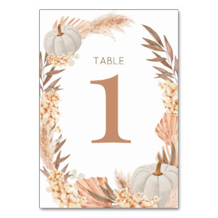 Tarjeta De Mesa Boho Pampas white Pumpkin Table number