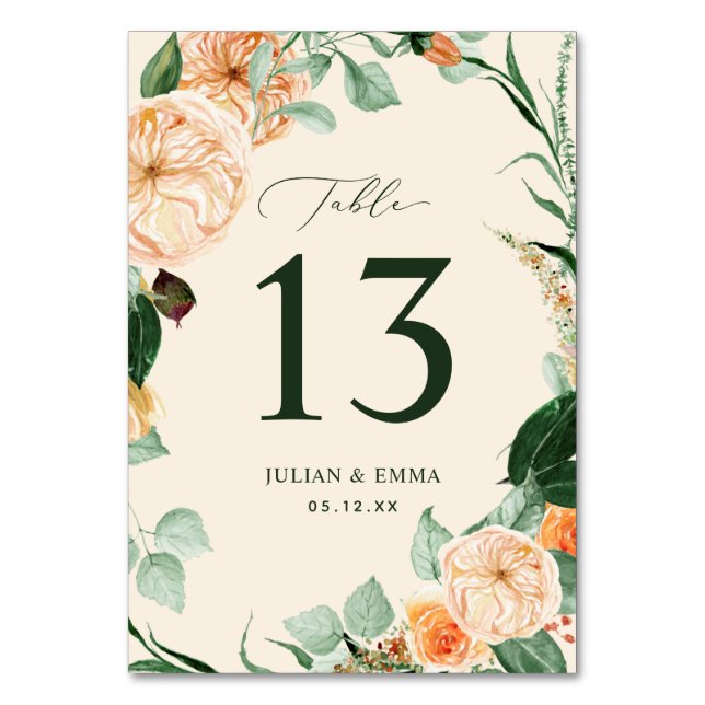 Tarjeta De Mesa Boho Pastel Botánico Peach Greenery Personalizado  (Anverso)