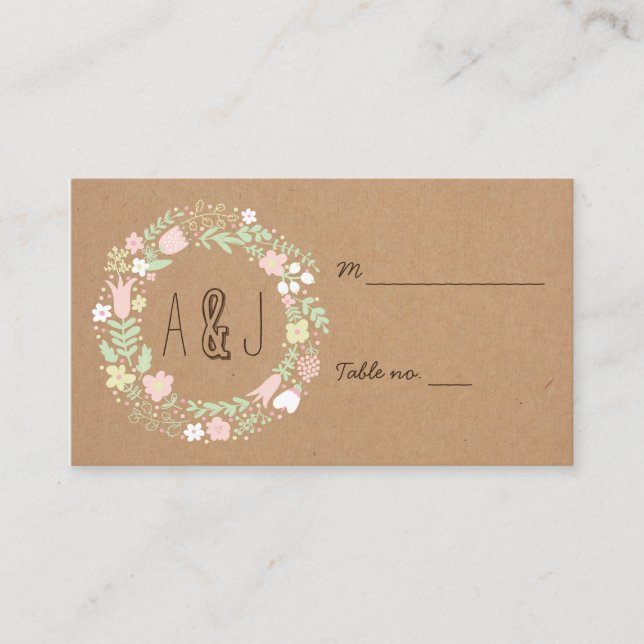 Tarjeta De Mesa Boho Pastel Floral Wreath Rústico Boda (Anverso)