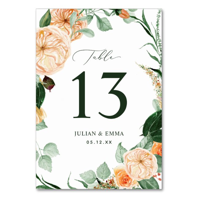 Tarjeta De Mesa Boho Personalizado Floral Botánico Neutral de Verd (Anverso)