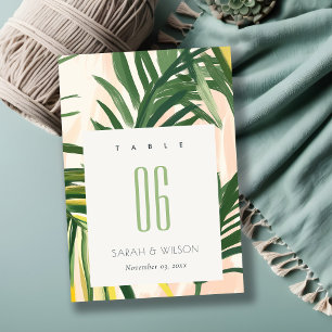Tarjeta De Mesa Boho Rubor Green Tropical Palm Beach Wedding