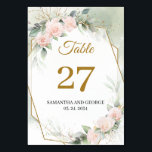 Tarjeta De Mesa Boho Rubor oro de eucalipto floral rosa<br><div class="desc">Agradar a los invitados para su fiesta de bodas con este encantador diseño para los números de mesa con esta adorable acuarela Flores de color de agua pintadas a mano rosas peonías de sabios variados eucalipto verde y letras combinadas de escritura moderna. Muéstrenles que le prestan especial atención y denles...</div>