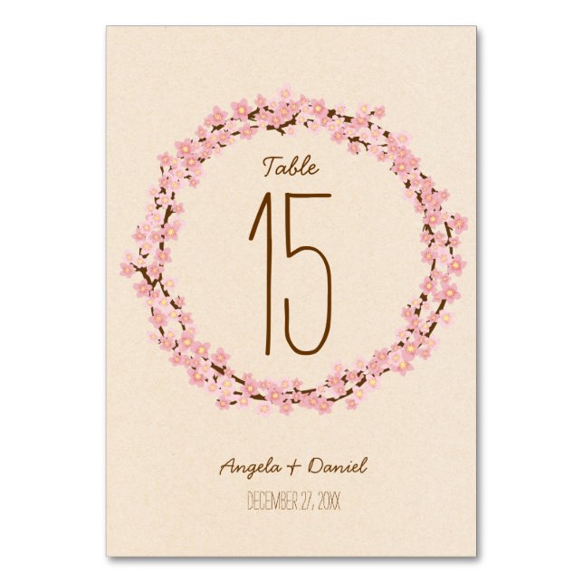 Tarjeta De Mesa Boho Rustic Cherry Blossom Wreath Boda (Anverso)