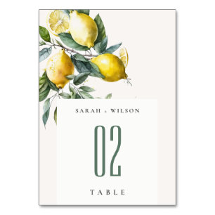 Tarjeta De Mesa Boho Rustic Minimal Yellow Lemon Garden Wedding