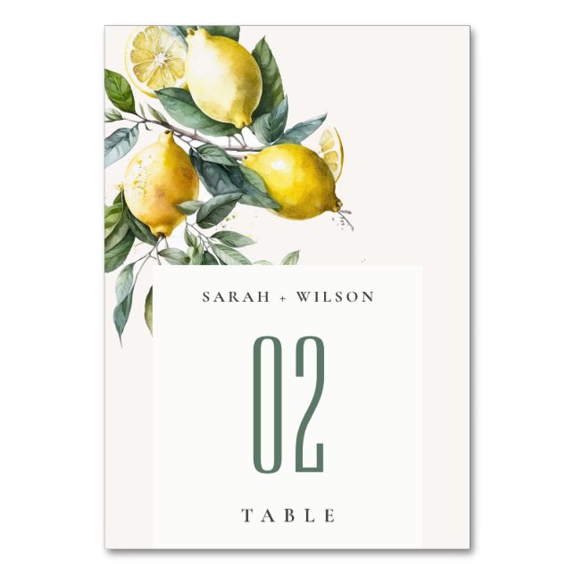 Tarjeta De Mesa Boho Rustic Minimal Yellow Lemon Garden Wedding (Anverso)