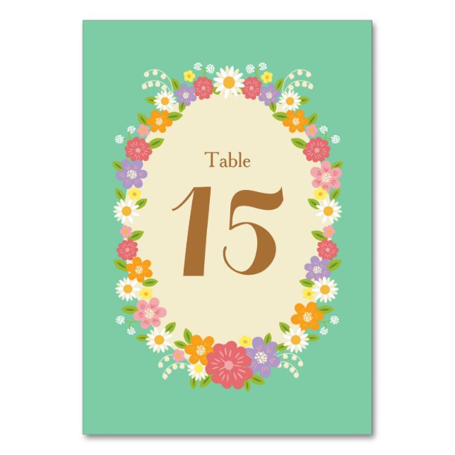 Tarjeta De Mesa Boho Rústico Boda De Vocación Floral (Mint) (Anverso)
