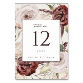 Tarjeta De Mesa Boho Rústico Floral Crema Marsala