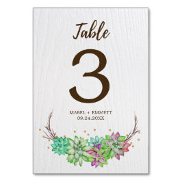 Tarjeta De Mesa Boho Rústico Floral Suculento Número de Tabla