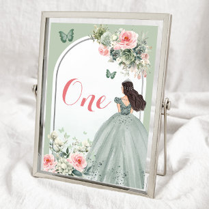 Tarjeta De Mesa Boho Sage Floral Rosa Verde Quinceañera