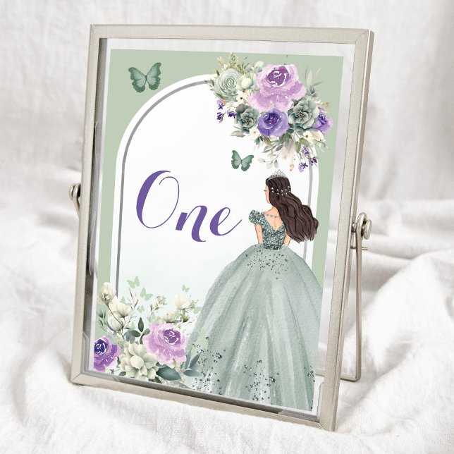 Tarjeta De Mesa Boho Sage Green Lilac Floral Quinceañera (Subido por el creador)