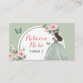 Tarjeta De Mesa Boho Sage Green Princess Quinceañera Floral