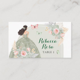 Tarjeta De Mesa Boho Sage Green Rubor Pink Quinceañera
