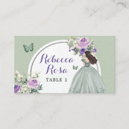 Tarjeta De Mesa Boho Sage Purple Princess Quinceañera Floral