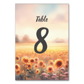 Tarjeta De Mesa Boho Sunflower Rustic Watercolor Country Wedding