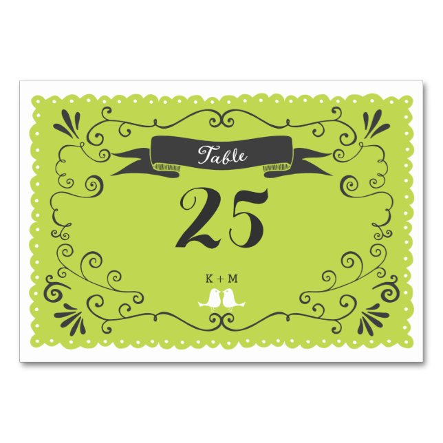 Tarjeta De Mesa Boho Swirls, Curls, un Boda de Banner & Lovebirds (Anverso)