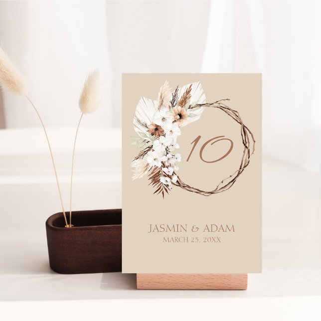 Tarjeta De Mesa Boho Terracotta Beige Seco Boda de guirnaldas flor (Boho Terracotta Beige Dried Floral Wreath Wedding Table Number)
