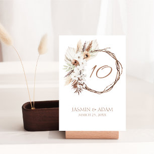 Tarjeta De Mesa Boho Terracotta Brown Dried Floral Wreath Boda