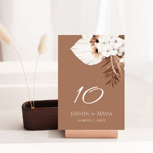 Tarjeta De Mesa Boho Terracotta Brown Pampas Grass Floral Boda