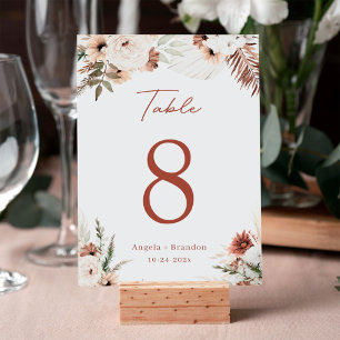 Tarjeta De Mesa Boho Terracotta Pampas Grass Boda Número de tabla