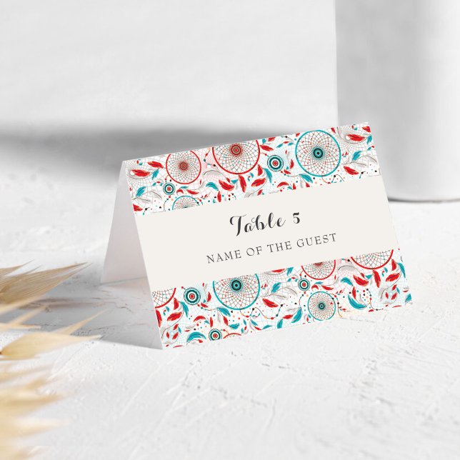 Tarjeta De Mesa Boho Tribal Dreamcatcher Wedding Place Card (Subido por el creador)