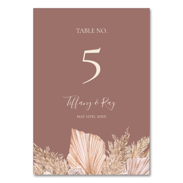 Tarjeta De Mesa Boho Tropical Botanical | Número de tabla de Rosa  (Anverso)