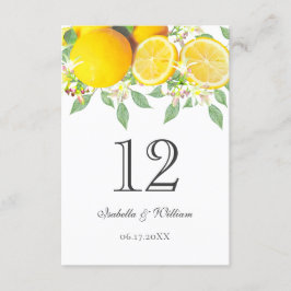 Tarjeta de mesa Boho Watercolor Lemon Boda