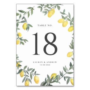 Tarjeta De Mesa Boho Watercolor Lemon Wreath Boda