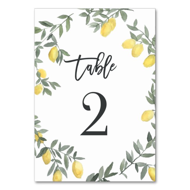 Tarjeta De Mesa Boho Watercolor Lemon Wreath Tabla 2 (Anverso)