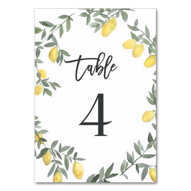 Tarjeta De Mesa Boho Watercolor Lemon Wreath Tabla 4 (Anverso)