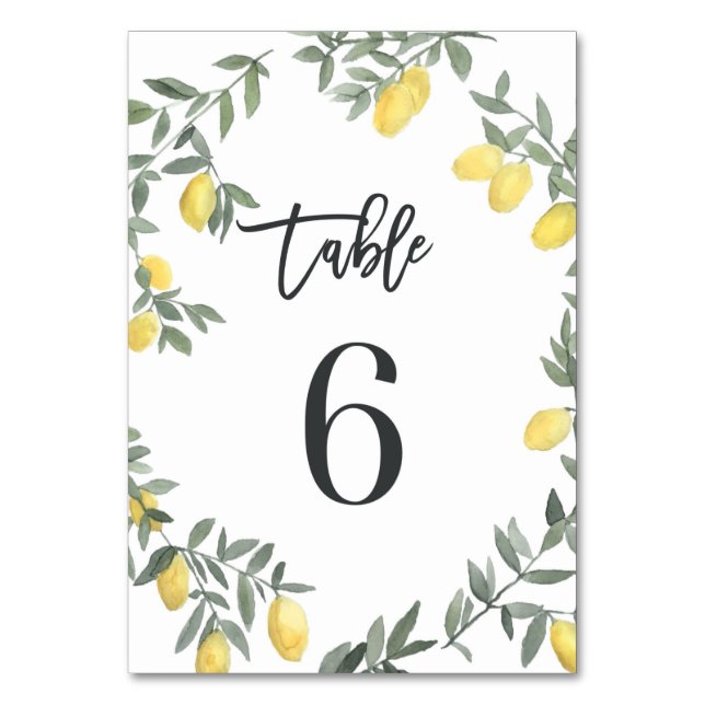 Tarjeta De Mesa Boho Watercolor Lemon Wreath Tabla 6 (Anverso)