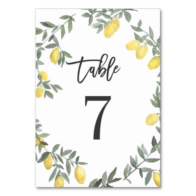 Tarjeta De Mesa Boho Watercolor Lemon Wreath Tabla 7 (Anverso)